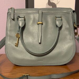 Fossil Women's Blue Leather Crossbody Bag with the Key Charm